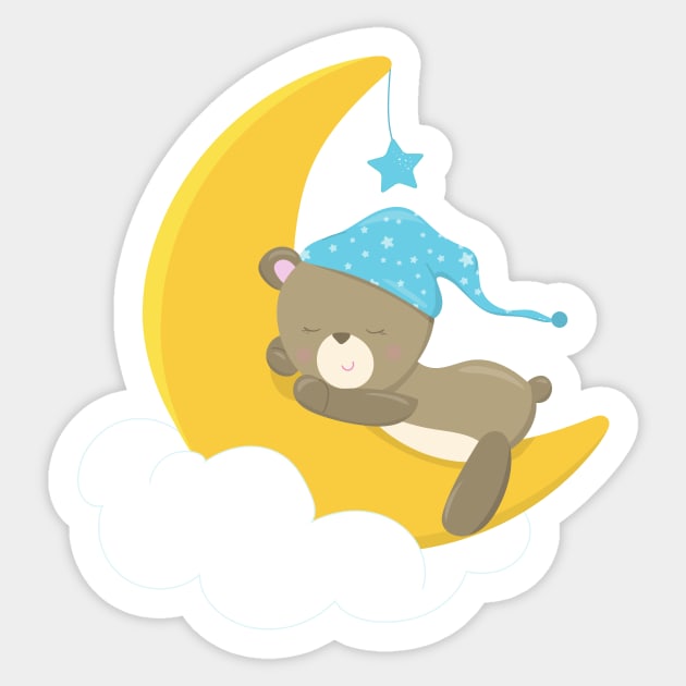 Sleeping Bear, Little Bear, Bear On The Moon Sticker by Jelena Dunčević